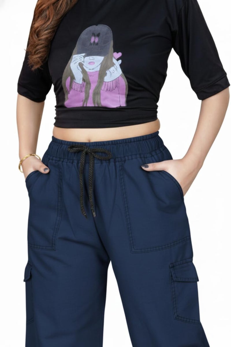 VIG TRENDS Women's Cargo Pants with Drawstring, Wide Leg Casual Trousers with 4 Side Pockets - Image 2